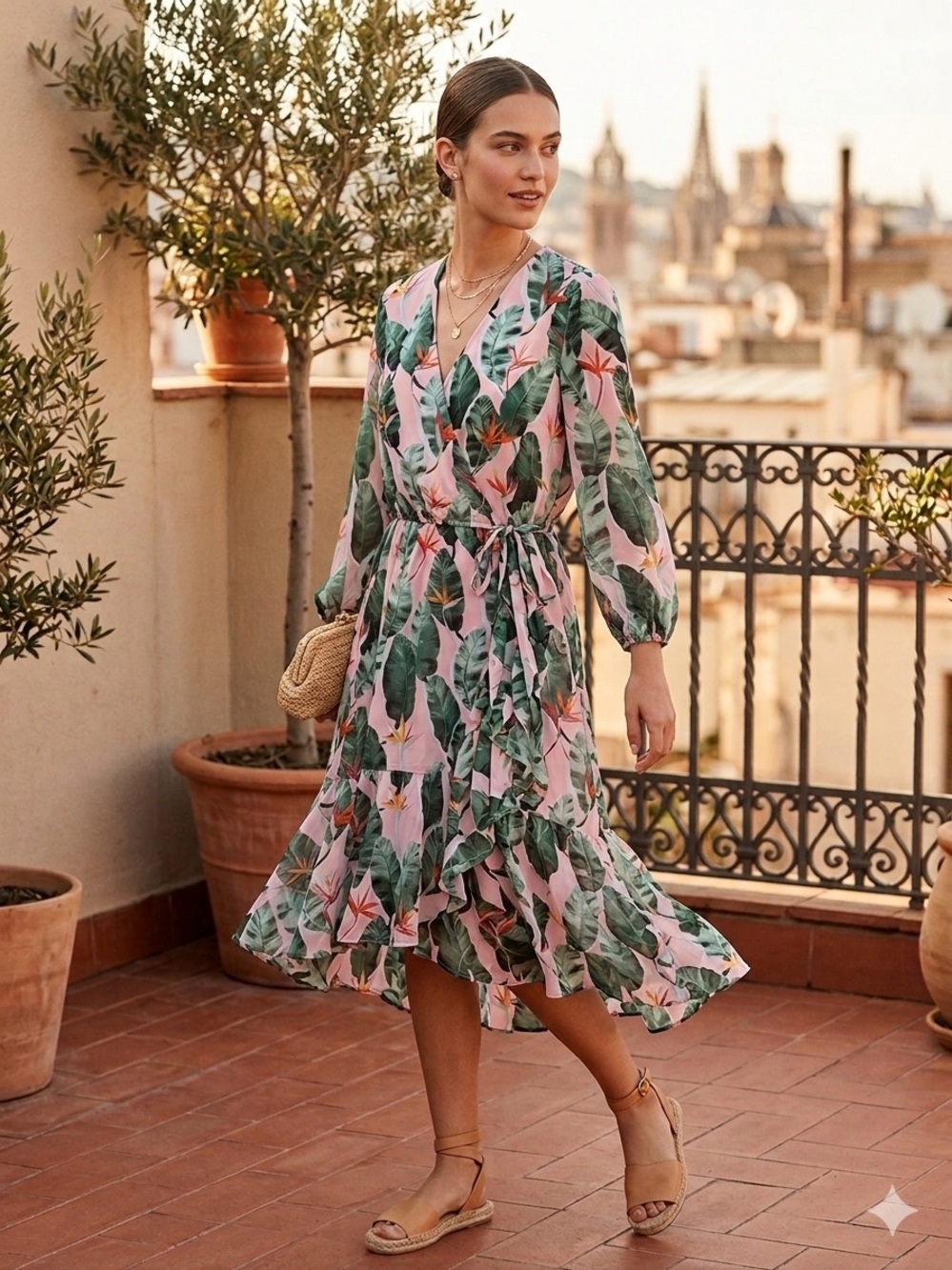 Eva Mendes collection wrap ruffle dress produced for New York & Company.